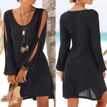 Load image into Gallery viewer, KANCOOLD dress Fashion Women Casual O-Neck Hollow Out Sleeve Straight Dress Solid Beach Style Mini dress women 2018jul20